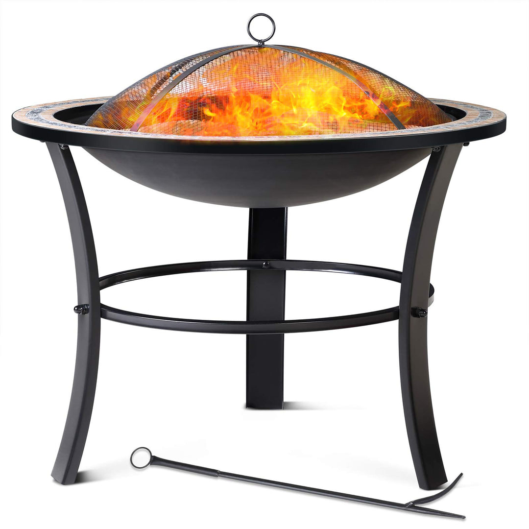 GARDEBRUK® Feuerschale Fuego mit Funkenschutz Ø76cm Schürhaken Abdeckung Mosaik Rund Garten Terrasse