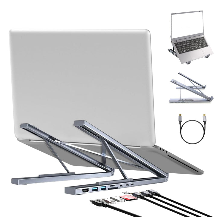 CISSIYOG Laptop Ständer,Höhenverstellbar und Faltbar,Laptop Ständer mit USB C 7in1 Dockingstation, H