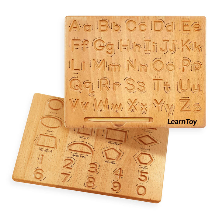 LearnToy Holz-Alphabet Schreibtafel - Montessori Spielzeug Ab 3-5 Jahre - Training Buchstaben - Beid