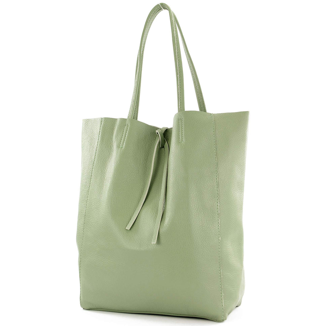 modamoda de - T163 - Ital. Shopper Large mit Innentasche aus Leder Graugrün, Graugrün