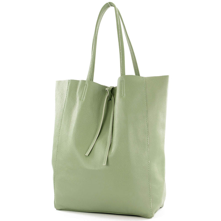 modamoda de - T163 - Ital. Shopper Large mit Innentasche aus Leder Graugrün, Graugrün