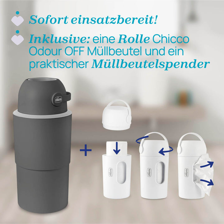 Chicco Windeleimer XL Geruchskontrolle, kompakte und platzsparende Windelentsorgung, fasst bis zu 45