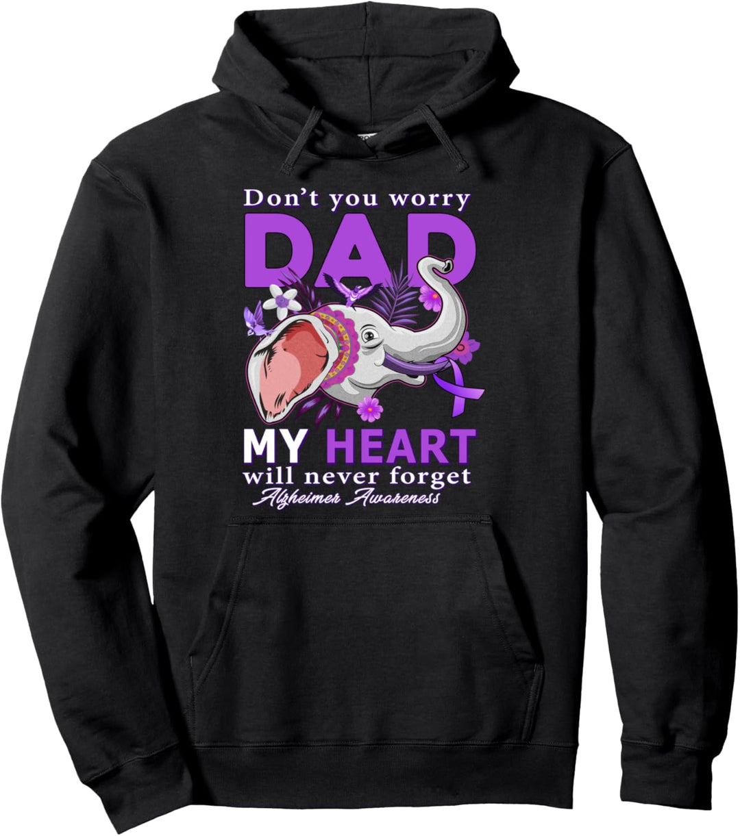 Alzheimer Awareness Purple Ribbon My Heart Will Never Forget Pullover Hoodie
