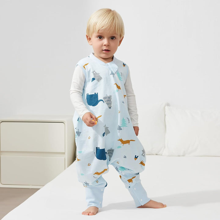Duomiaomiao Schlafsack mit füssen, Sommerschlafsack mit füssen,100% Musselin Schlafsack Baby,Sommers
