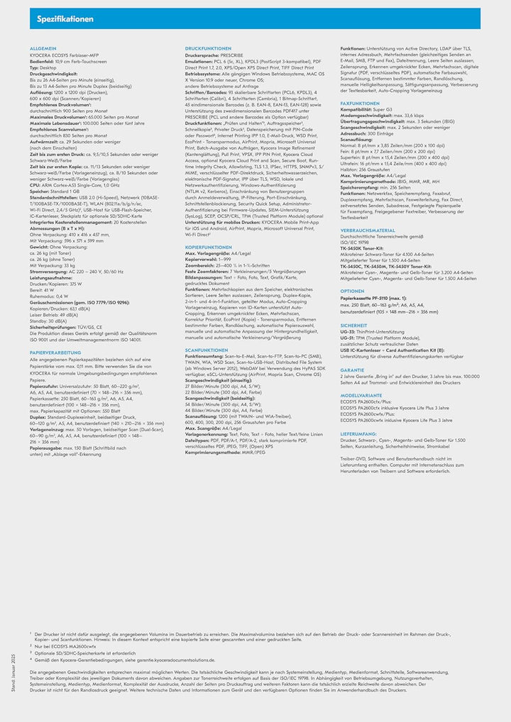 Kyocera Ecosys MA2600cfx Farblaserdrucker Multifunktionsgerät: Drucker Scanner Kopierer, Faxgerät. M