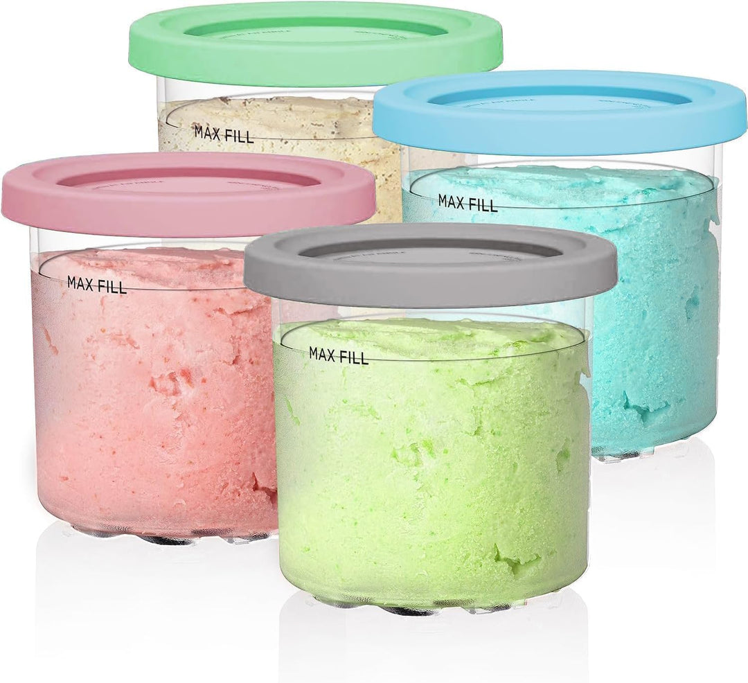 4er-Pack Eisbehälter für Ninja Creami Deluxe NC301 NC300 NC299AMZ NC299, 16oz Ersatzbecher mit ausla