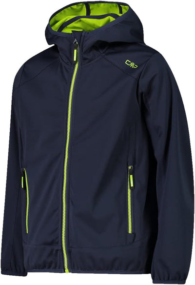 CMP Jungen Softshelljacke mit Fixed Hood Softshelljacke Kokon-Mantel 128 B. Blau-Limonengrün, 128 B.