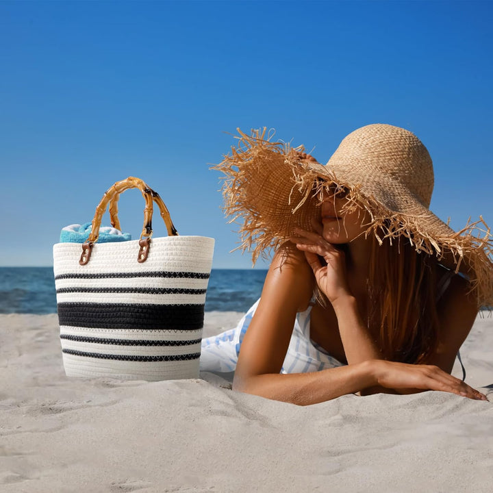 Handtasche Grosse Sommer Strandtasche Handgewebte Shopper Tasche mit Griff Frauen Henkeltasche für D