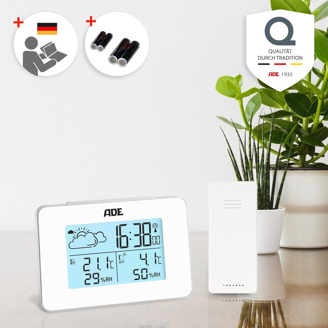 ADE Digitale Wetterstation Funk mit Aussensensor | Innen und Aussentemperatur | Luftfeuchtigkeitsmes