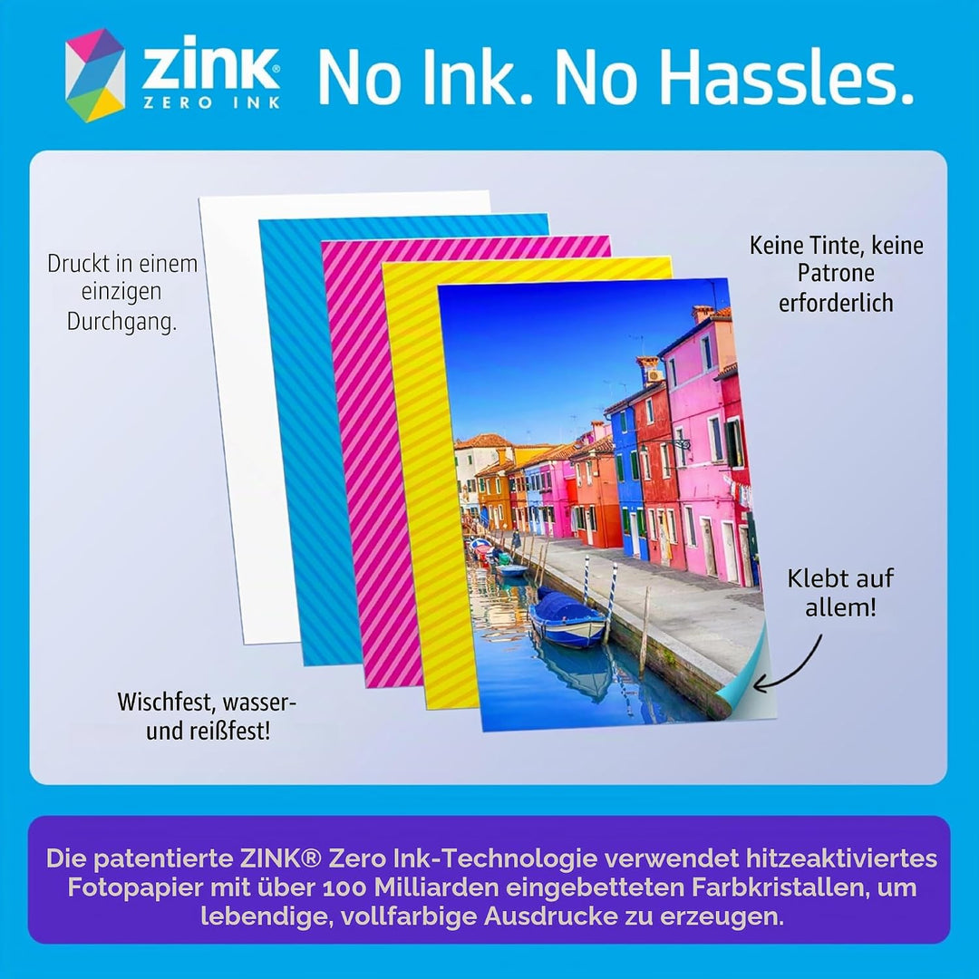 HP Sprocket Portable 2x3 Zoll Sofortbilddrucker (Lila) Zink-Papierbündel, Lila