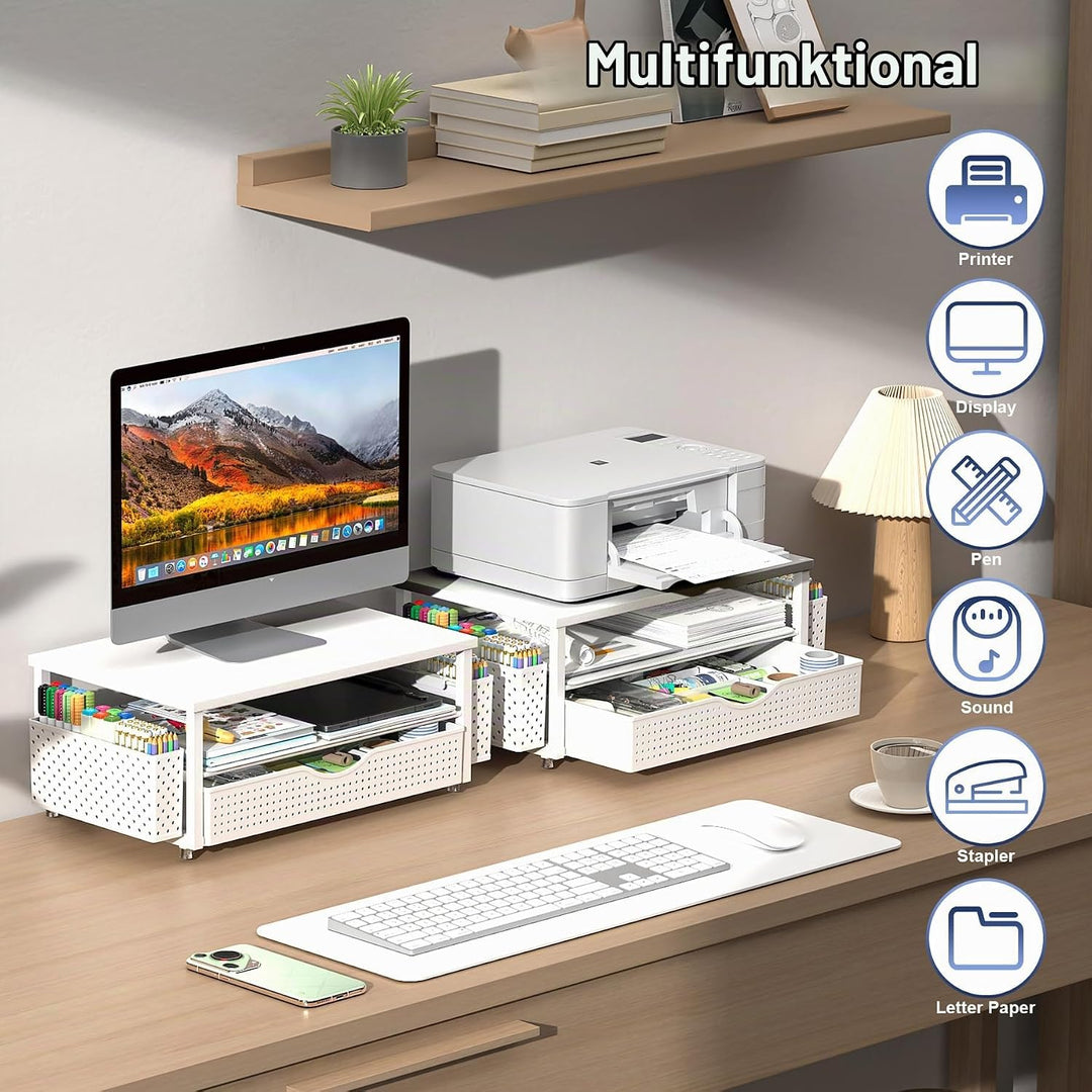 Monitorständer mit Schublade, Schreibtischorganizer und Zubehör, 2-stufiger Computer Monitor Erhöhun