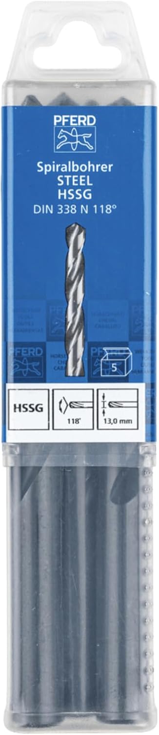 PFERD Spiralbohrer STEEL, 5 Stück | Ø 13,0 mm, HSS-G N, DIN 338, 118° | 25203547 - universell einset