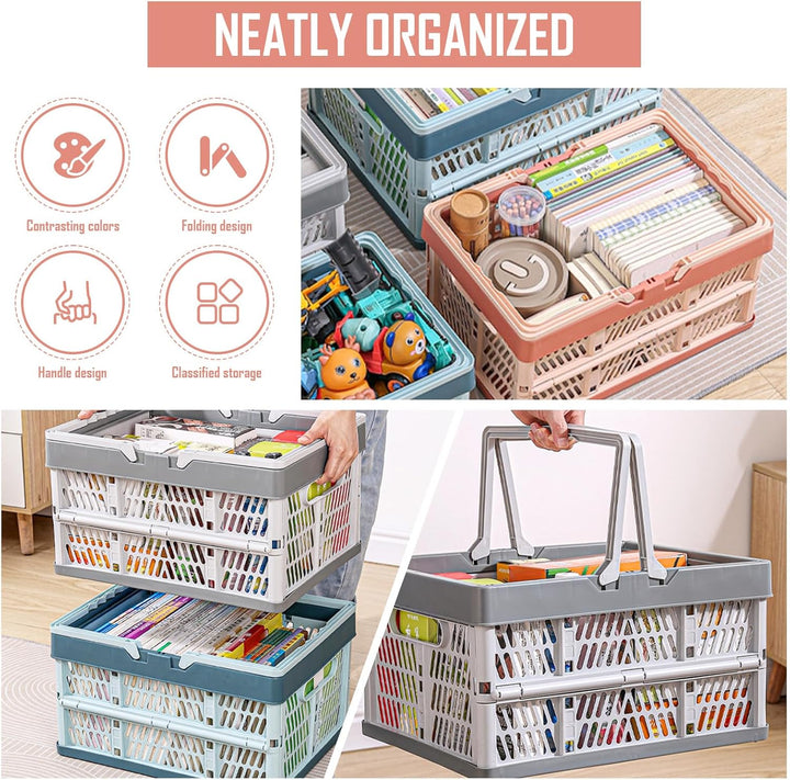 Klappkorb Faltbar, 2er Set Klappbox Klein mit Henkel 10 L Rosa, Multifunktionaler Aufbewahrungskorb