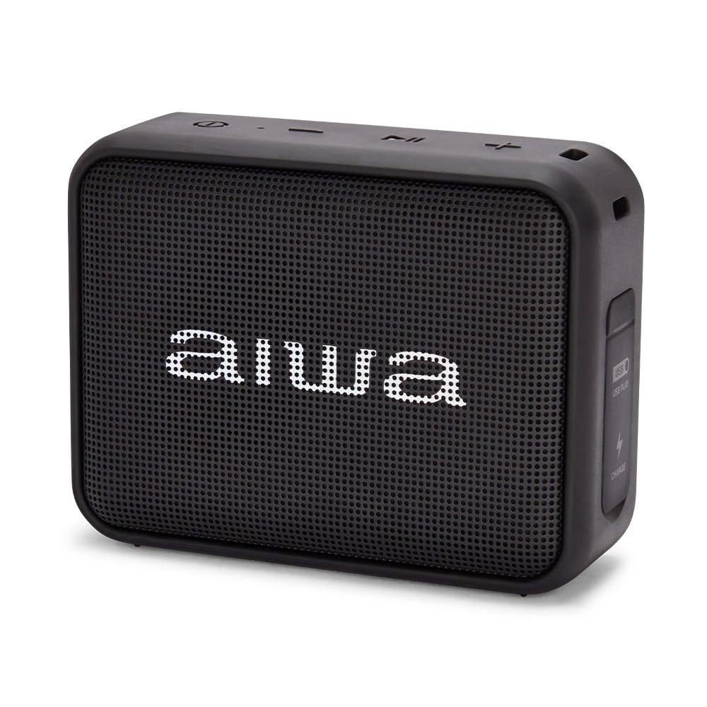 Aiwa BS-200BK Tragbarer kabelloser Bluetooth-Lautsprecher, True Wireless Stereo, wasserdicht, Schwar
