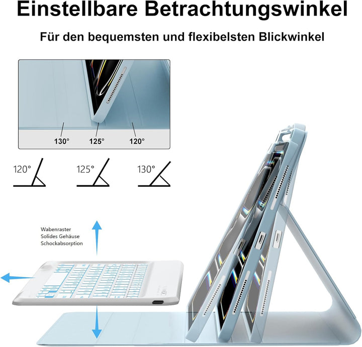 Tastatur für iPad Pro 13 Zoll M4 2024 Beleuchtete Tastatur Magnetisch Abnehmbarer Schutzhülle mit Bl
