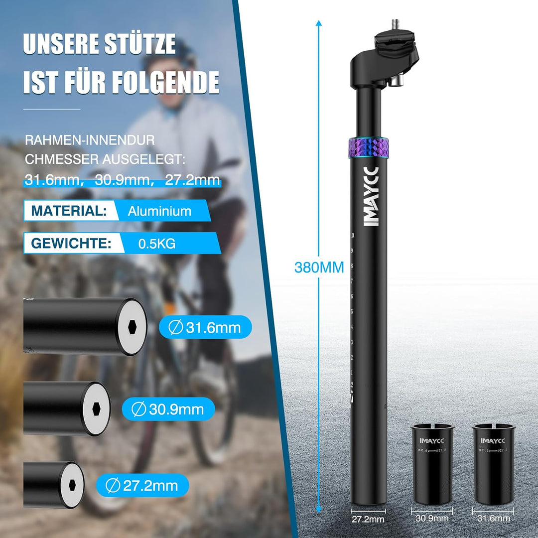 IMAYCC Sattelstütze Gefedert, Premium Gefederte Sattelstütze, Federsattelstütze [27,2 / 30,9 / 31,6m