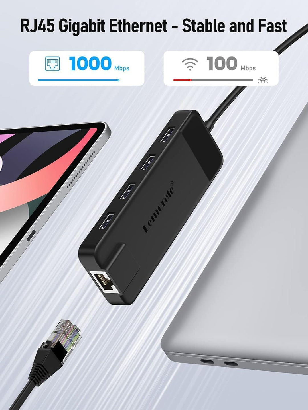 USB C HUB, Lemorele Docking Station 10-in-1 USB C Adapter mit 4K-HDMI, 4 USB 3.0/2.0, Gigabit Ethern