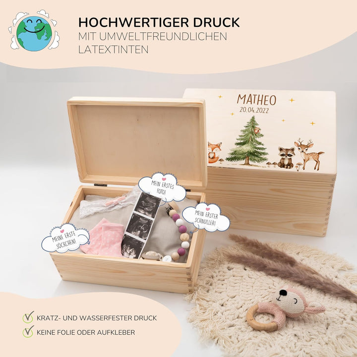 KIDSMOOD - Erinnerungsbox Baby, personalisierte Holzkiste mit Deckel, Ideal zur Aufbewahrung von Eri