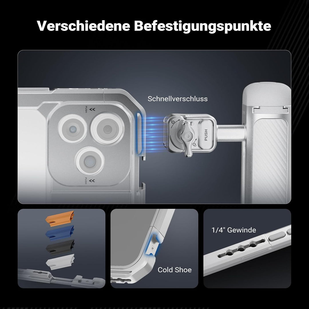 NEEWER 17 Pro Max Käfig Cage Video Rig Handy Stabilisator Set kompatibel mit iPhone 17 Pro Max mit 6