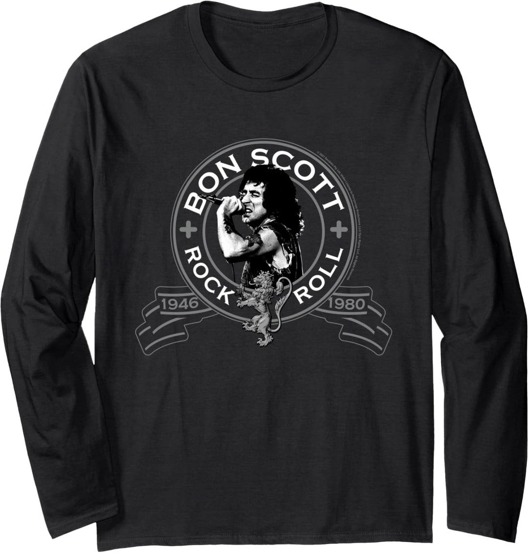 Bon Scott Rock n' Roll Lion Shield Langarmshirt