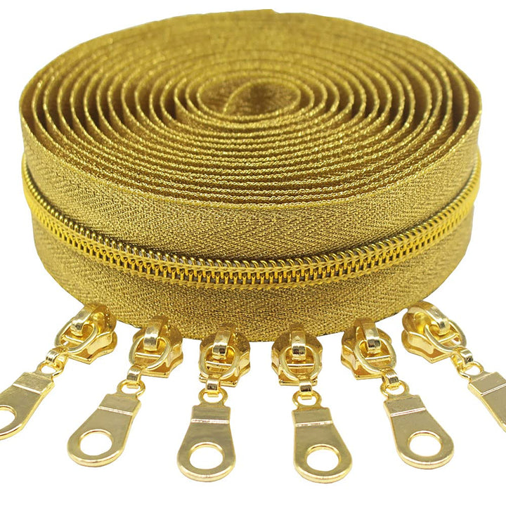 MebuZip 9 m goldfarbenen endlos Reissverschluss Meterware Reissverschluss Nylon 6mm-Spirale + 25 Non