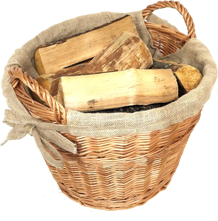 Tigana - Kaminkorb Holzkorb Kaminholzkorb aus geschälten Weide Hell mit Jute Ø 40 cm (Art. 90470-40)