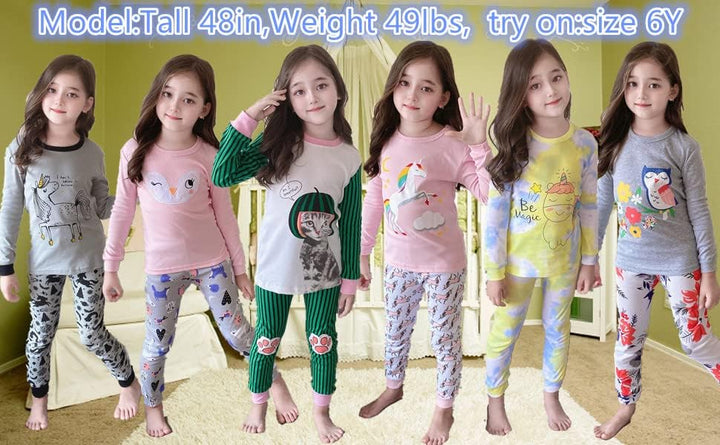 LOLPIP Mädchen Pyjamas 100% Baumwolle Schlafanzug für Kinder Schlafkleidung Langarm 4 Stück Set 1-12