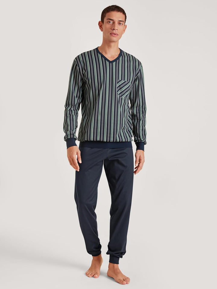 CALIDA Relax Imprint Bündchen-Pyjama Herren 50 Blue Night, 50 Blue Night