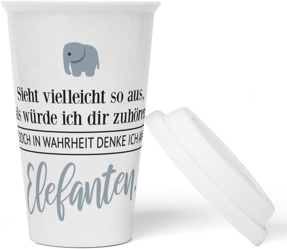 JUNIWORDS To-Go Becher mit Deckel, Sieht vielleicht so aus, als würde ich dir zuhören. Doch in Wahrh