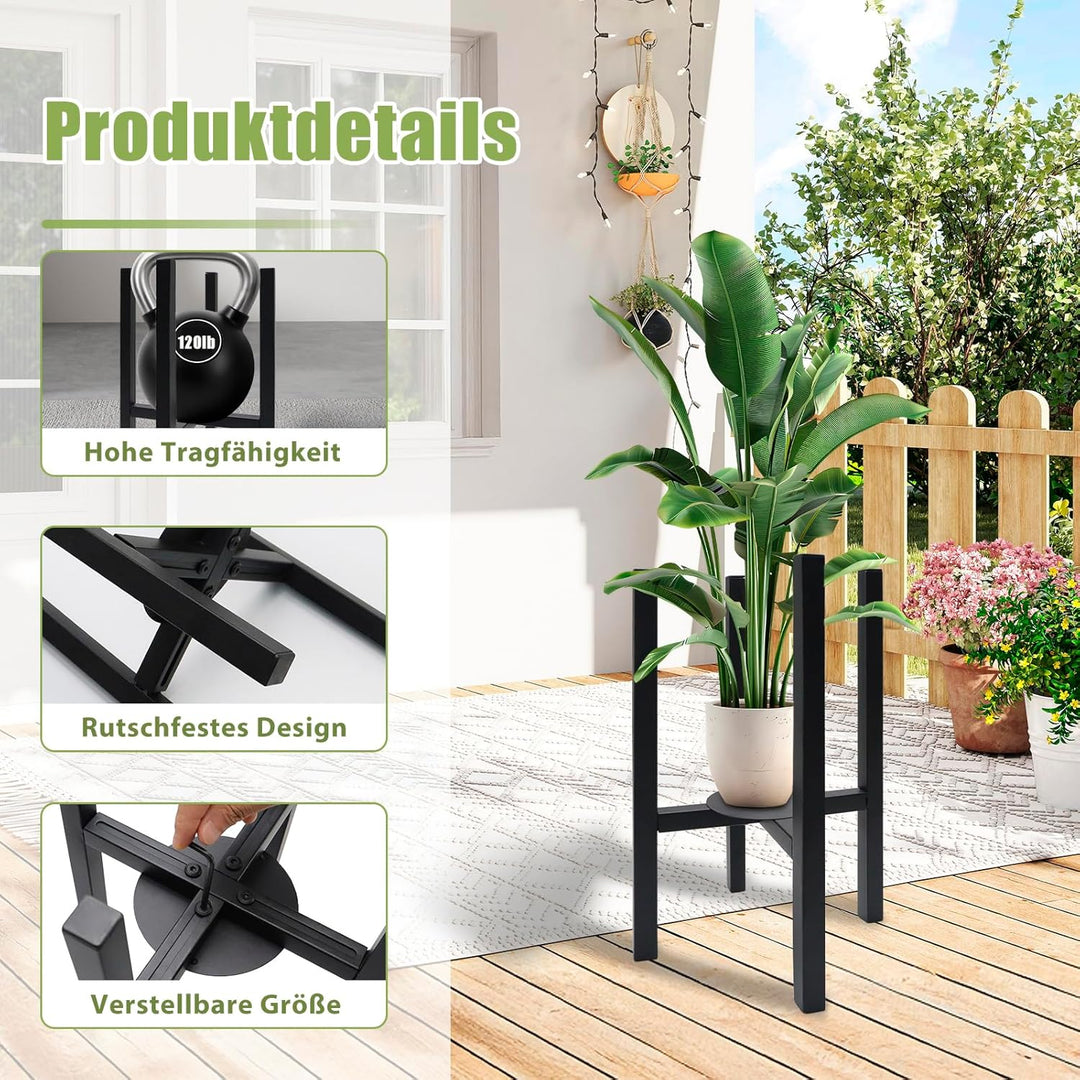 iMeshbean Blumenständer Verstellbarer 2er Set, Stabiler Metall Pflanzenständer mit Rundes Tablett, S