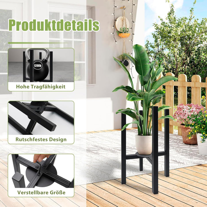 iMeshbean Blumenständer Verstellbarer 2er Set, Stabiler Metall Pflanzenständer mit Rundes Tablett, S