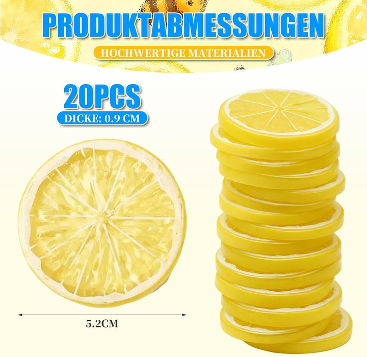 20 Stück Künstliche Zitronenscheiben für Zitronendeko,Zitronen Kostüm Accessoires & ZitronenGirlande