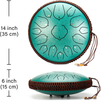 AMKOSKR Stahlzungentrommel, 14 Zoll 35 cm Steel Tongue Drum, D-Dur 15 Noten, Handtrommel HandPan Dru