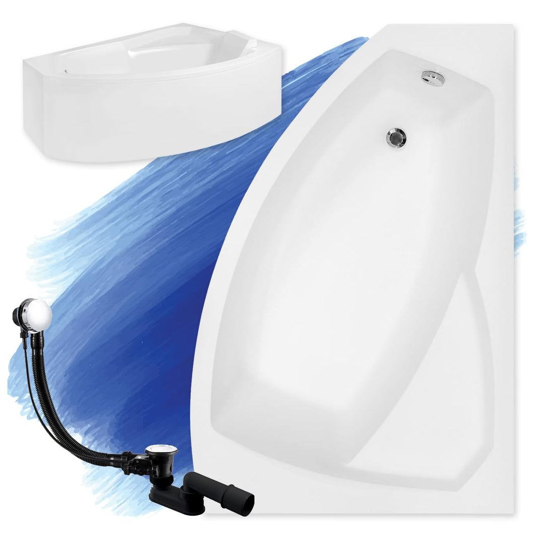 BADLAND Badewanne Original Weiss Acryl Wanne Eckbadewanne RIMA 140x90 Rechts KOMPLETTSET SET mit Wei