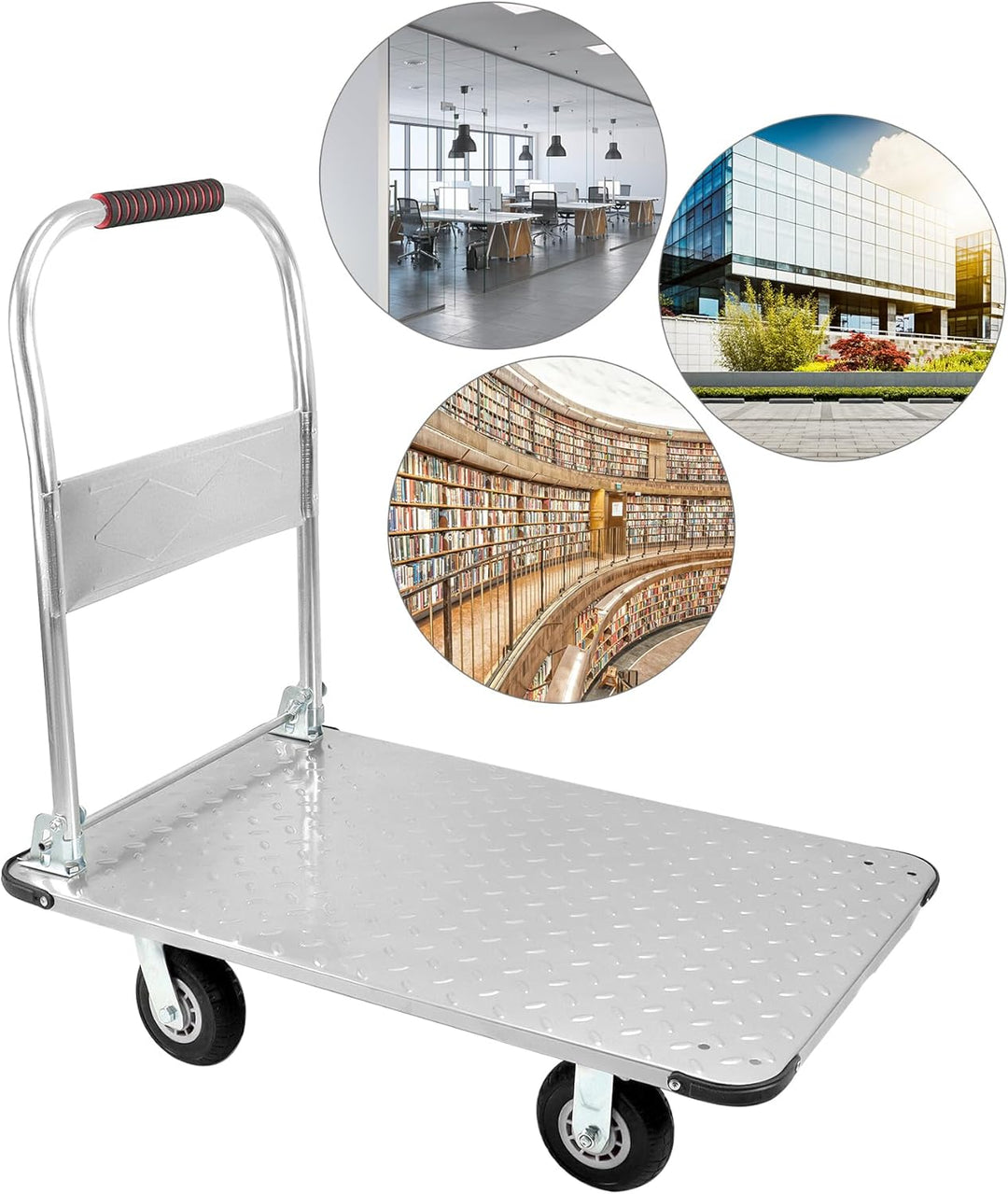 QWORK® Robuster Klappbarer Plattformwagen, mit 1100 kg Tragkraft, 90 * 60cm und Geräuschlosen Gummir