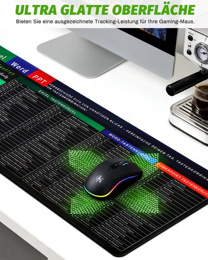 Excel Mauspad Deutsch Gross 800x300mm | Harte & Dicke Oberfläche, Starke Haftung | Glatte Gaming Mou
