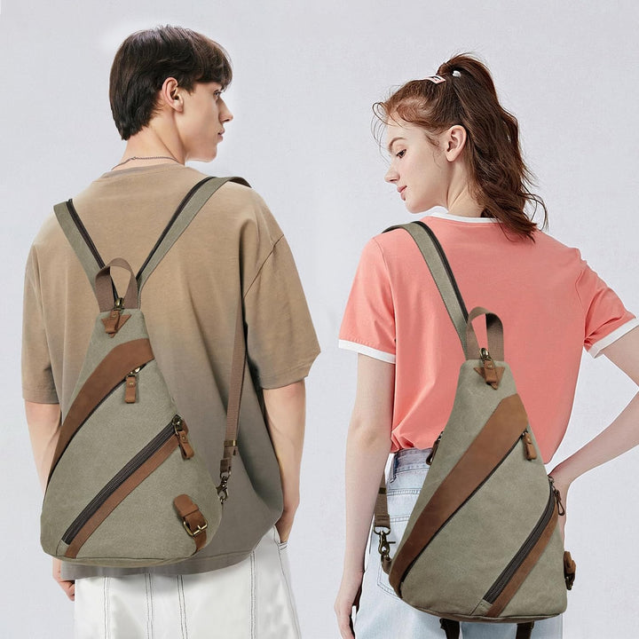 KL928 Canvas Sling Bag, Echte Leder Crossbody Bags Brusttasche Rucksack für Herren und Damen, Should