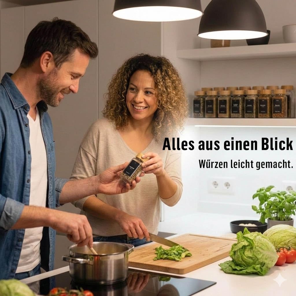 Deco haus® Gewürzgläser Eckig Set mit Gewürzetiketten - Gewürzgläser mit Streueinsatz 12er Set Gewür