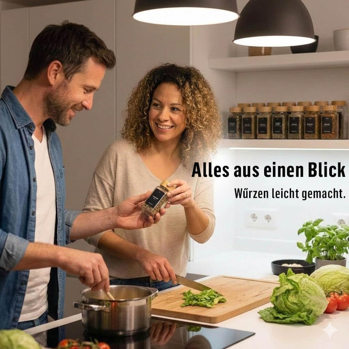 Deco haus® Gewürzgläser Eckig Set mit Gewürzetiketten - Gewürzgläser mit Streueinsatz 12er Set Gewür
