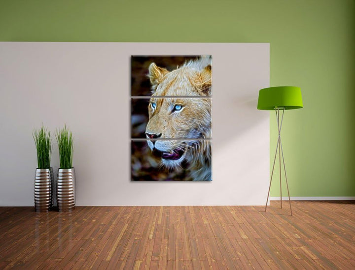 schöne weisse Löwin Spezial 3-Teiler Leinwandbild 120x80 Bild auf Leinwand, XXL riesige Bilder ferti