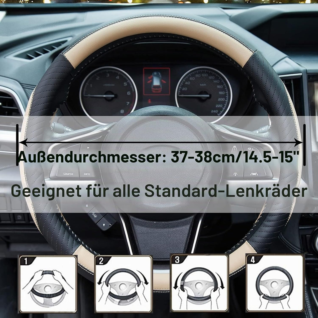 ZATOOTO Lenkradbezug Auto, Lenkradbezug Leder, 37-38cm, Anti Rutsch, Universal, Beige, Beige