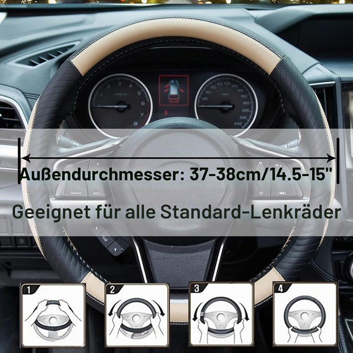 ZATOOTO Lenkradbezug Auto, Lenkradbezug Leder, 37-38cm, Anti Rutsch, Universal, Beige, Beige