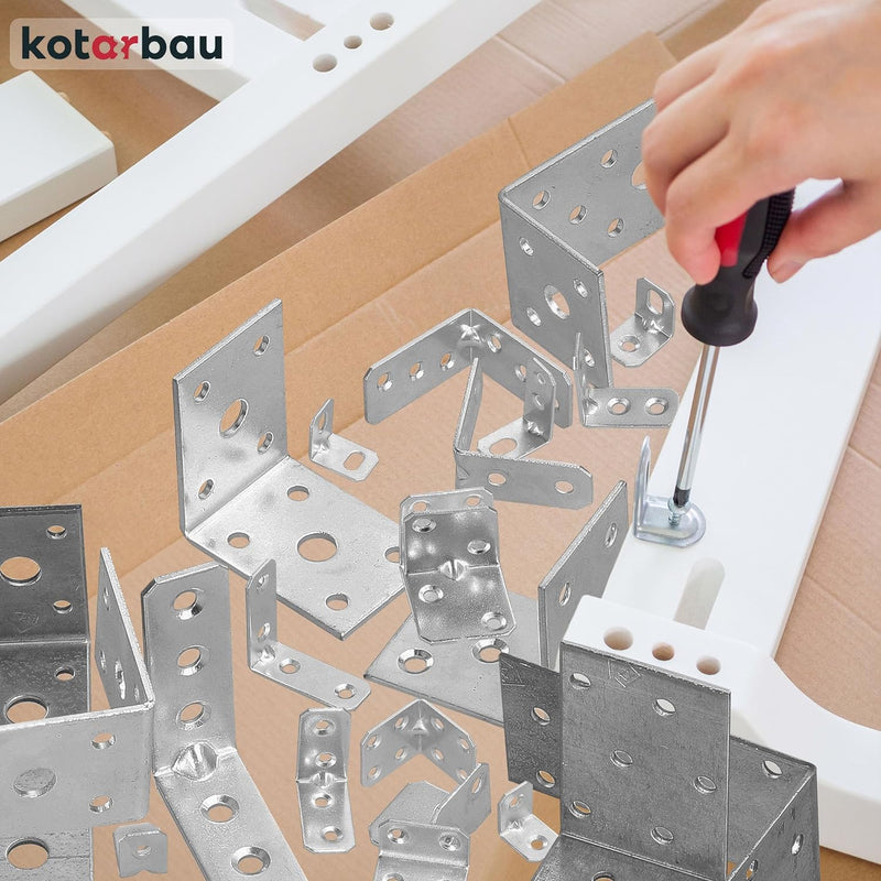 KOTARBAU 100er Set Winkelverbinder 75 x 75 x 40 mm Verzinkt Stahl Bauwinkel Montagelöcher Möbelwinke