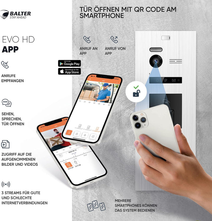 Balter EVO-HD Video Türsprechanlage mit Fingerprint, Video Türklingel, Smartphone App,1 Familienhaus