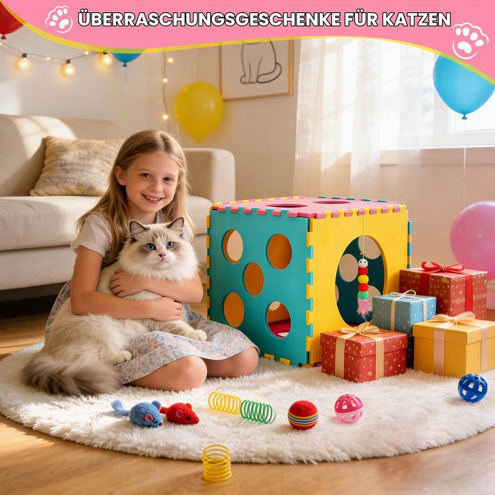 DoubleCare 41 Stück Interaktives Katzenspielzeug Set, Katzen Spielzeug mit Faltbarem Haustierbett au