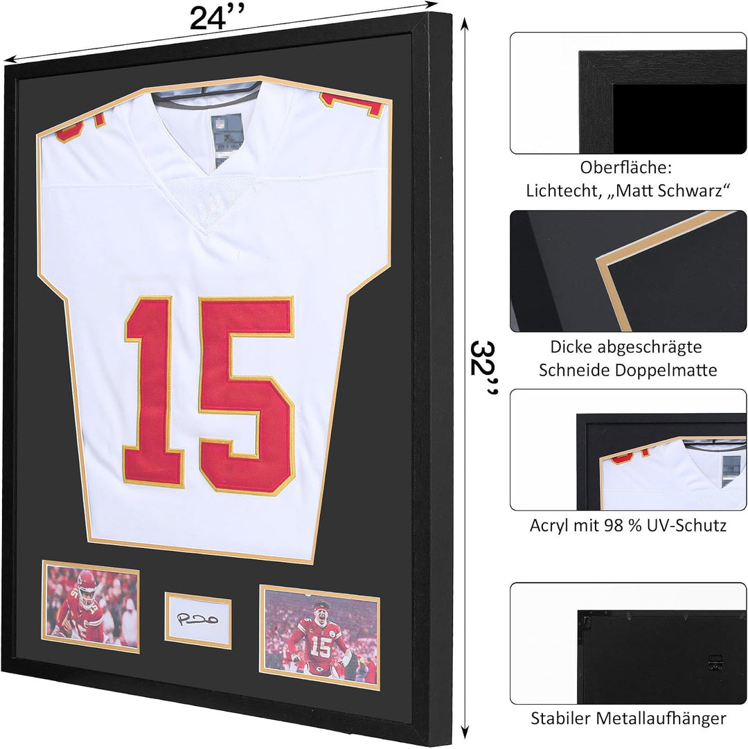 Trikotrahmen hölzern- Objektrahmen für Fussballtrikot - 3D Box Frame - 60x80 CM - Schwarz - Deep Fra