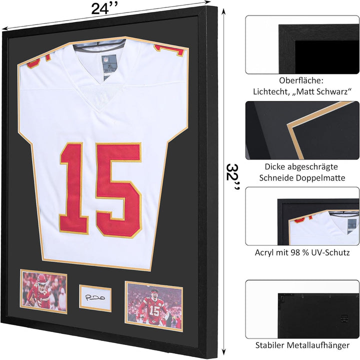 Trikotrahmen hölzern- Objektrahmen für Fussballtrikot - 3D Box Frame - 60x80 CM - Schwarz - Deep Fra