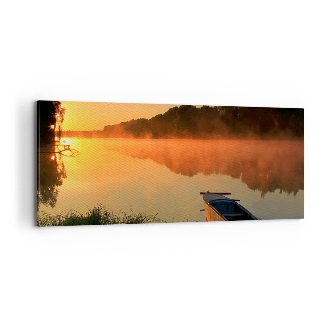 Wandbilder Dekoration Wohnzimmer Morgen Nebel See Landschaft Panorama Bilder auf Leinwand 120x50cm L