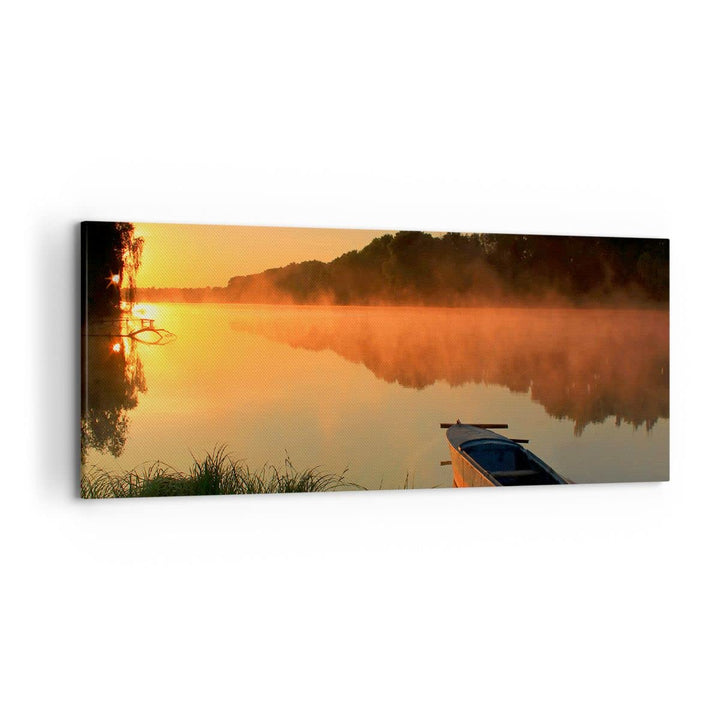 Wandbilder Dekoration Wohnzimmer Morgen Nebel See Landschaft Panorama Bilder auf Leinwand 120x50cm L