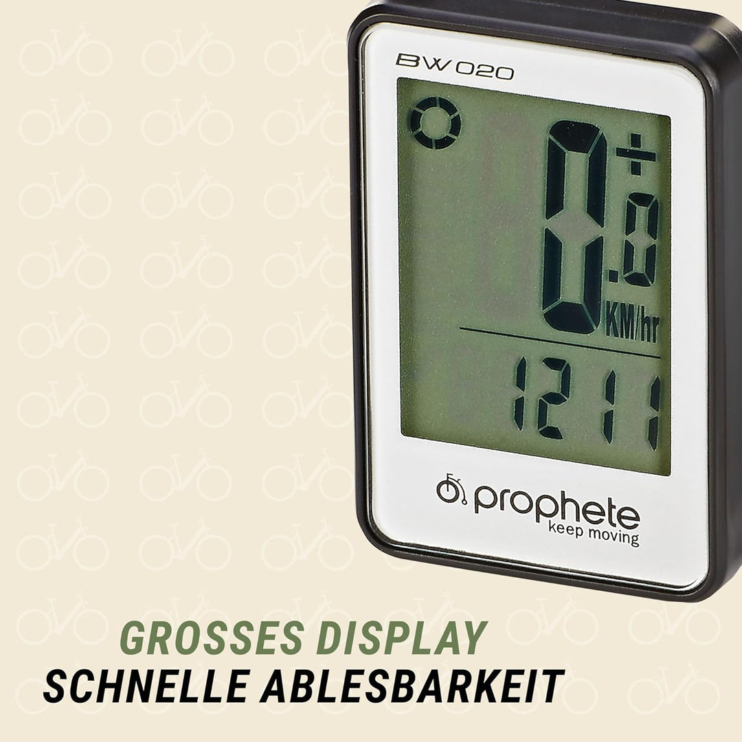 Fahrradtacho Fahrradcomputer Prophete – 20 Funktionen, Grosser Display, Geschwindigkeit, Durchschnit